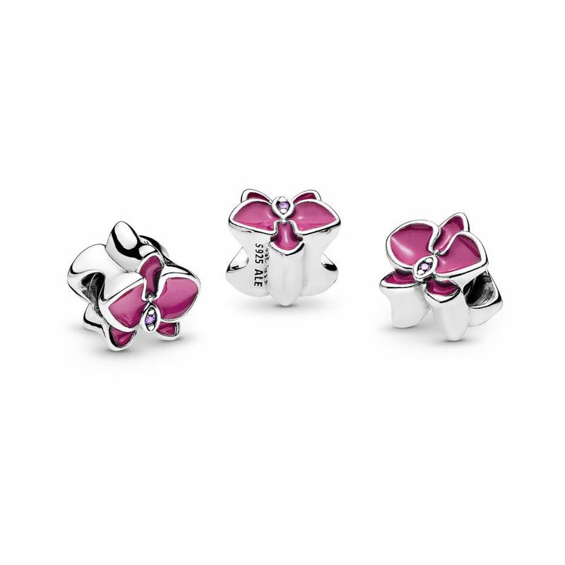 Pandora Orchid Charm Ireland - Sterling Silver/Enamel/Pink/Cubic Zirconia - 174562IRH